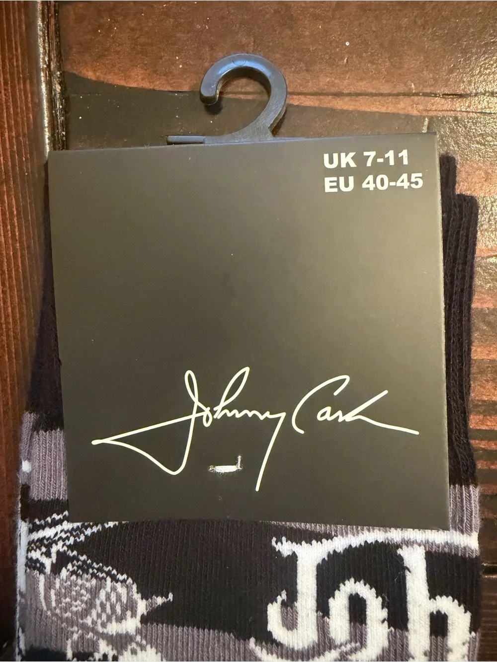 Johnny Cash Black & Gray Striped Graphic Crew Socks